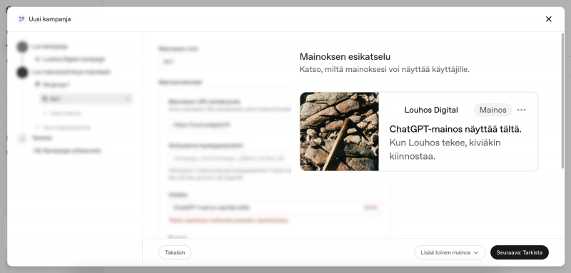 ChatGPT-mainonta aukesi Suomessa